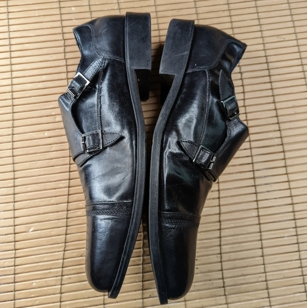 Steve Madden Mens  Black Leather Double Monk Strap Cap toe Oxford Dress Shoes Si